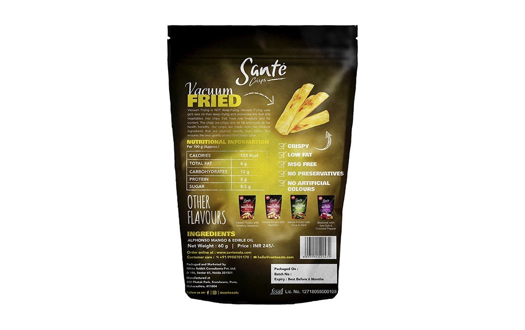 Sante Crisps Fruit Crips Alphonso Mango   Pack  60 grams
